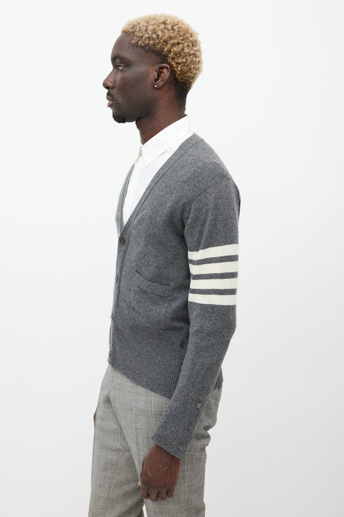 Thom Browne Grey 
White Striped Cashmere Cardigan