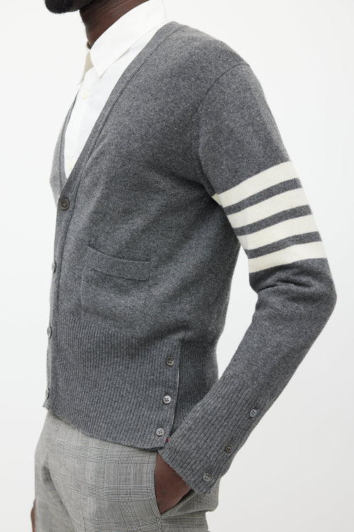 Thom Browne Grey 
White Striped Cashmere Cardigan