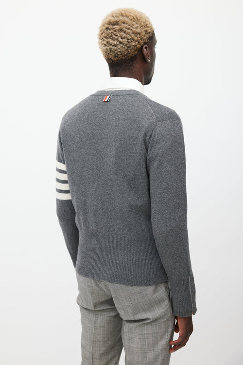 Thom Browne Grey 
White Striped Cashmere Cardigan