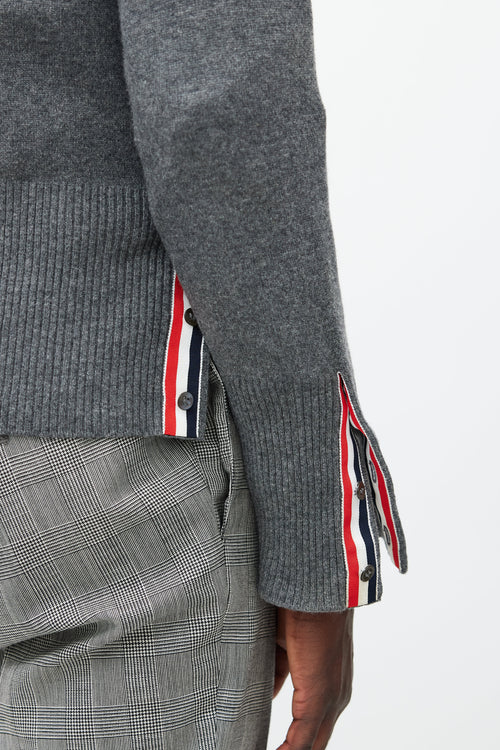 Thom Browne Grey 
White Striped Cashmere Cardigan