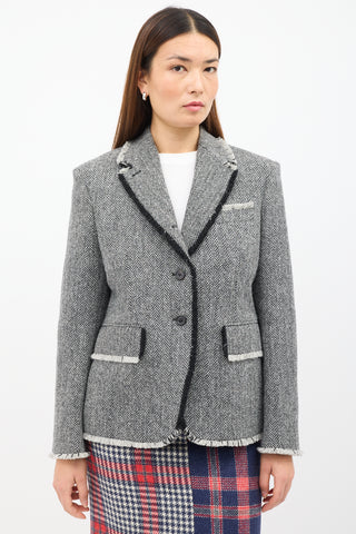 Thom Browne Grey Wool Fringe Trim Blazer