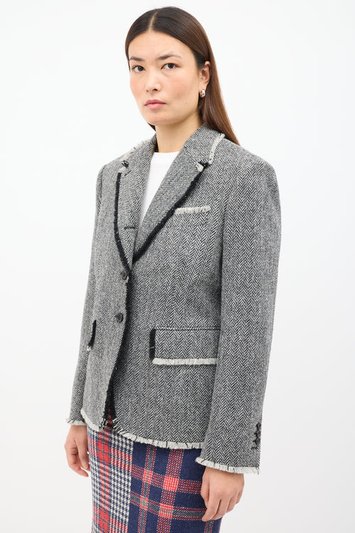 Thom Browne Grey Wool Fringe Trim Blazer