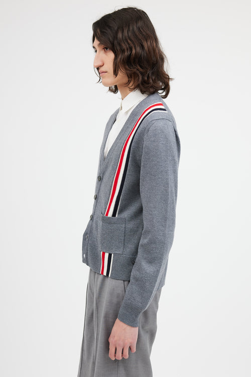 Thom Browne Grey Wool Stripe Pocket Cardigan