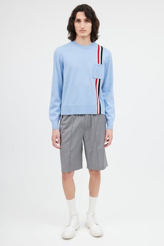 Thom Browne Light Blue Wool Stripe Pocket Sweater