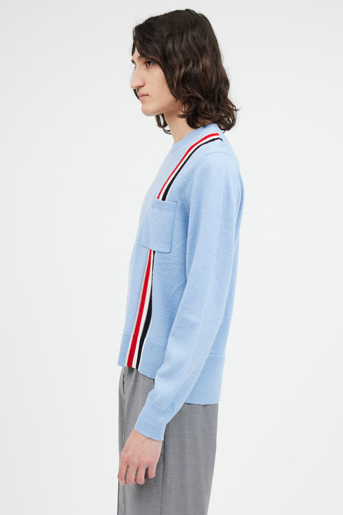 Thom Browne Light Blue Wool Stripe Pocket Sweater