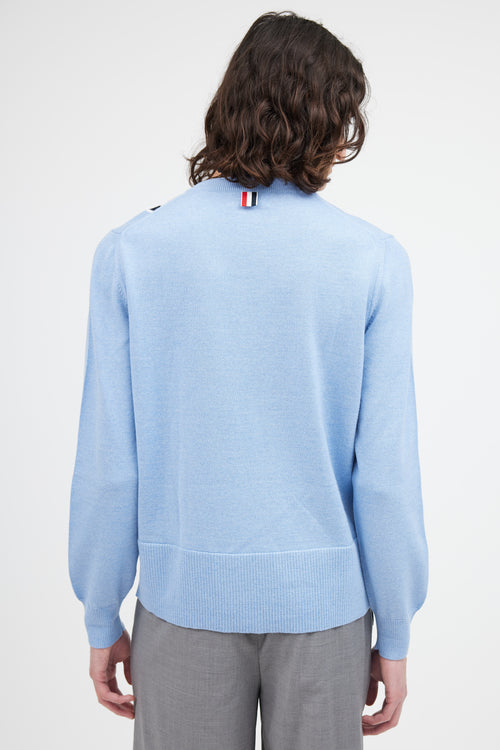 Thom Browne Light Blue Wool Stripe Pocket Sweater