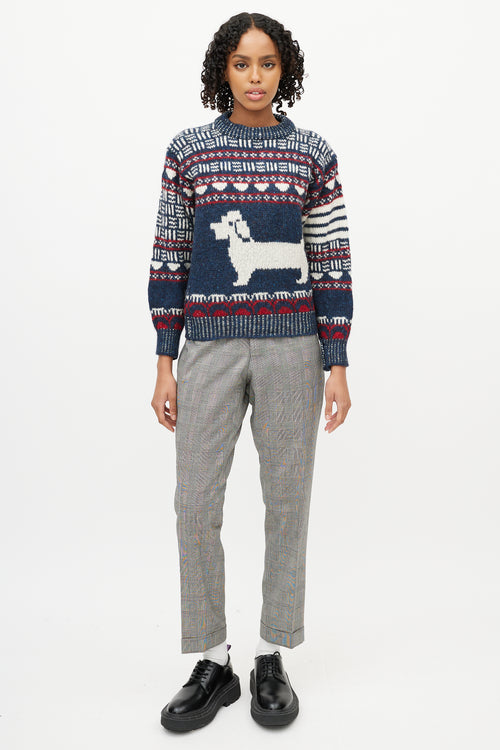 Thom Browne Navy 
Multicolour Wool Knit Sweater