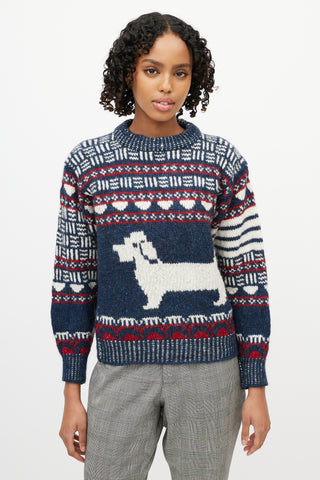 Thom Browne Navy 
Multicolour Wool Knit Sweater