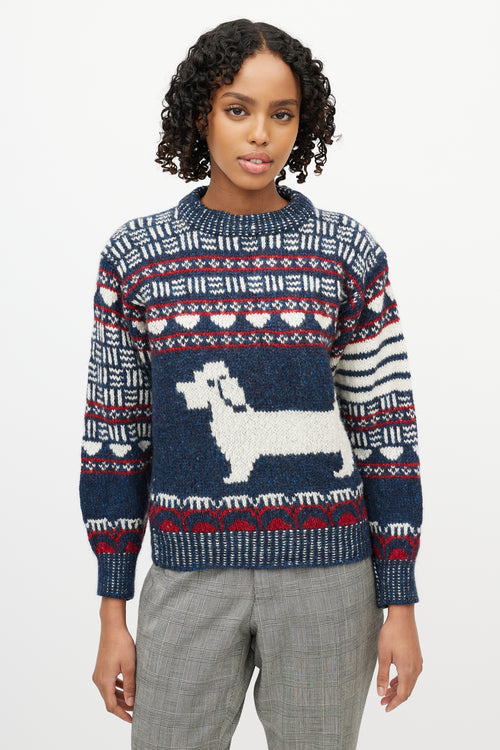 Thom Browne Navy 
Multicolour Wool Knit Sweater