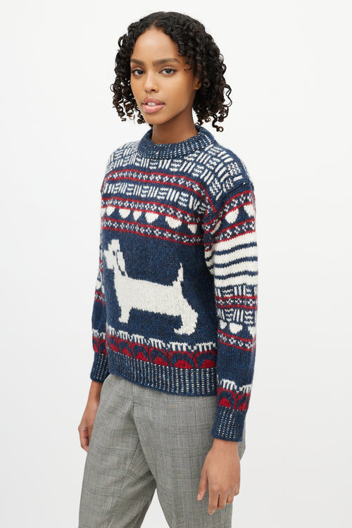 Thom Browne Navy 
Multicolour Wool Knit Sweater