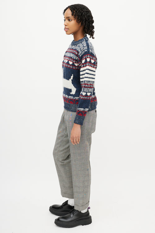 Thom Browne Navy 
Multicolour Wool Knit Sweater