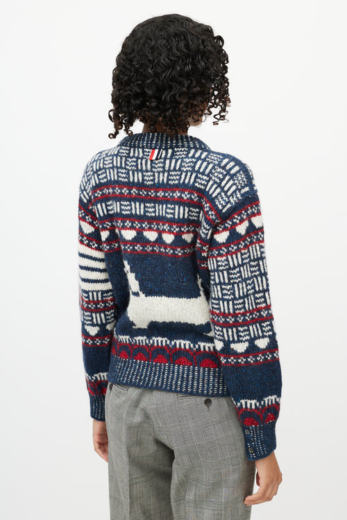 Thom Browne Navy 
Multicolour Wool Knit Sweater