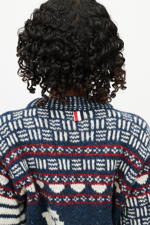 Thom Browne Navy 
Multicolour Wool Knit Sweater