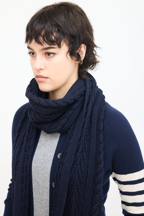 Thom Browne Navy Cable Knit Pocket Scarf