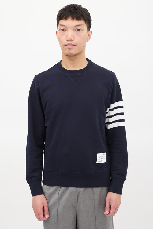 Thom Browne Navy Cotton 4-Bar Buttoned Crewneck