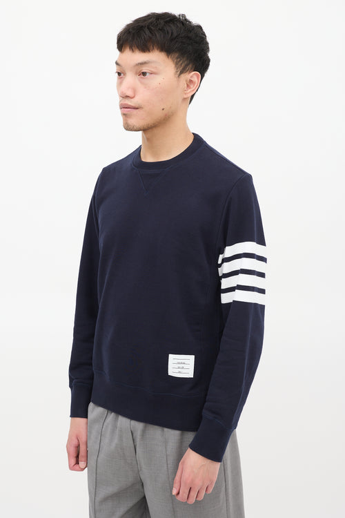 Thom Browne Navy Cotton 4-Bar Buttoned Crewneck