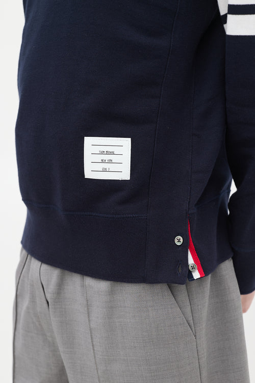 Thom Browne Navy Cotton 4-Bar Buttoned Crewneck