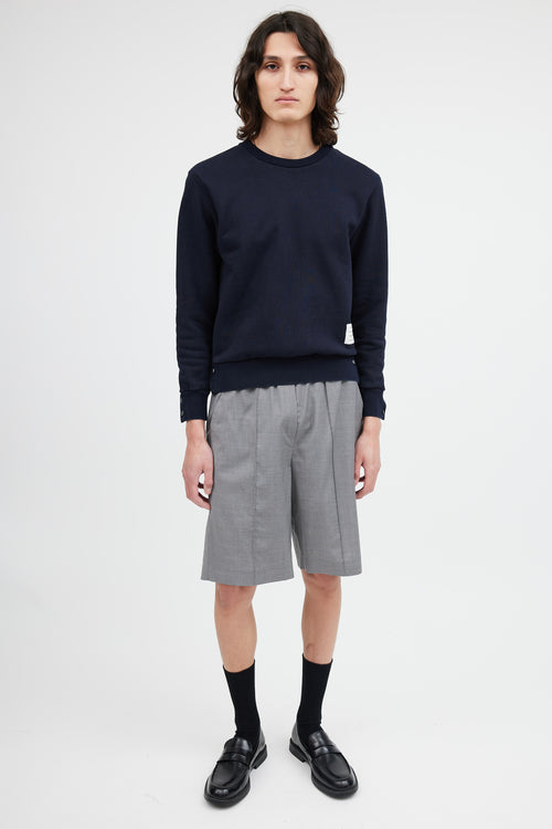 Thom Browne Navy Cotton Milano Crewneck Sweater