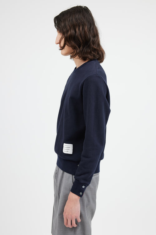 Thom Browne Navy Cotton Milano Crewneck Sweater