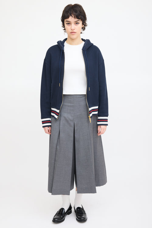 Thom Browne Navy Cotton Ribbed Knit Hoodie