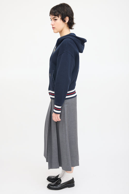 Thom Browne Navy Cotton Ribbed Knit Hoodie