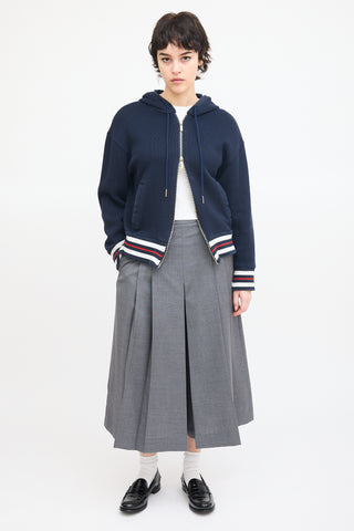 Thom Browne Navy Cotton Ribbed Knit Hoodie