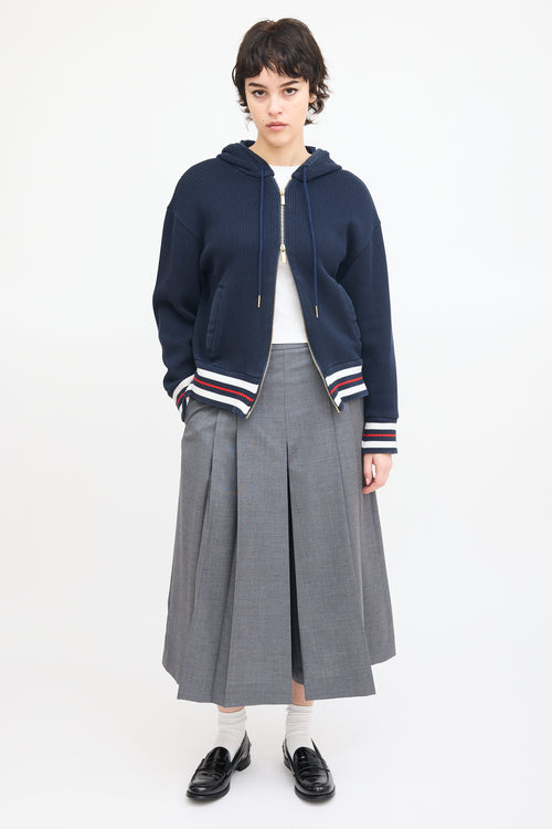 Thom Browne Navy Cotton Ribbed Knit Hoodie