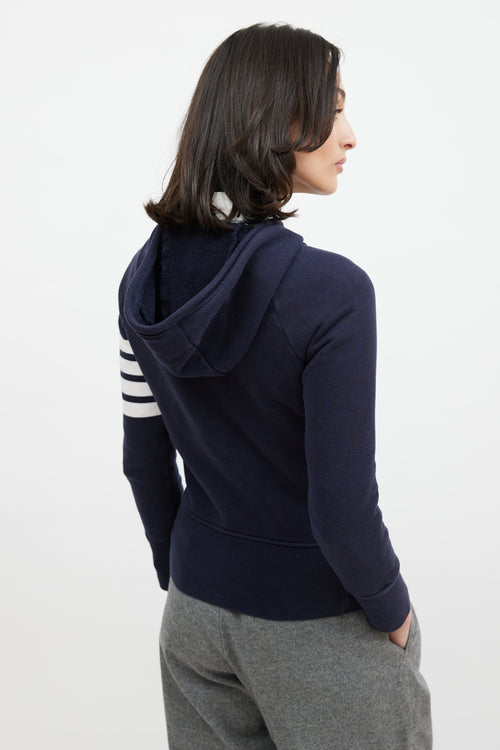 Thom Browne Navy 
Cream Striped Hoodie