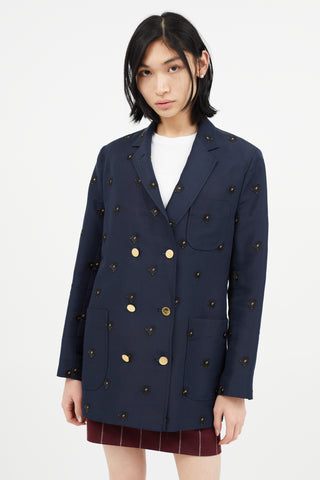 Thom Browne Navy Embroidered Bag Blazer