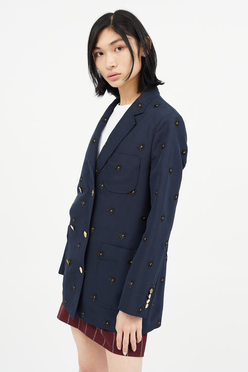 Thom Browne Navy Embroidered Bag Blazer