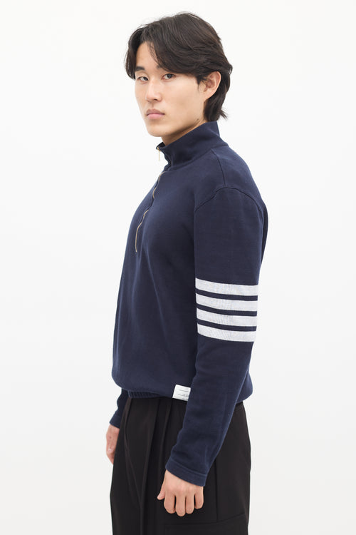 Thom Browne Navy Four Bar Quarter Zip Sweater