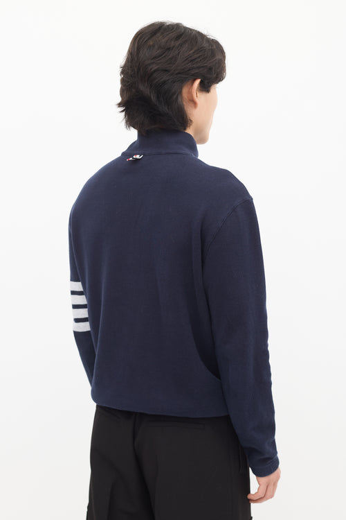 Thom Browne Navy Four Bar Quarter Zip Sweater