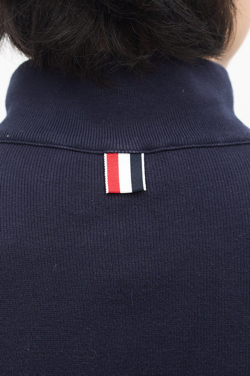 Thom Browne Navy Four Bar Quarter Zip Sweater