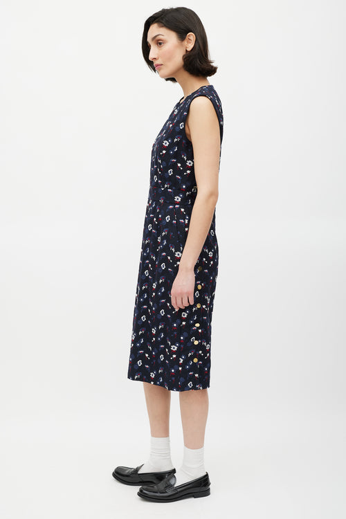 Thom Browne Navy 
Multicolour Floral Embroidered Sheath Dress