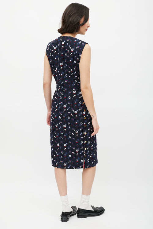 Thom Browne Navy 
Multicolour Floral Embroidered Sheath Dress