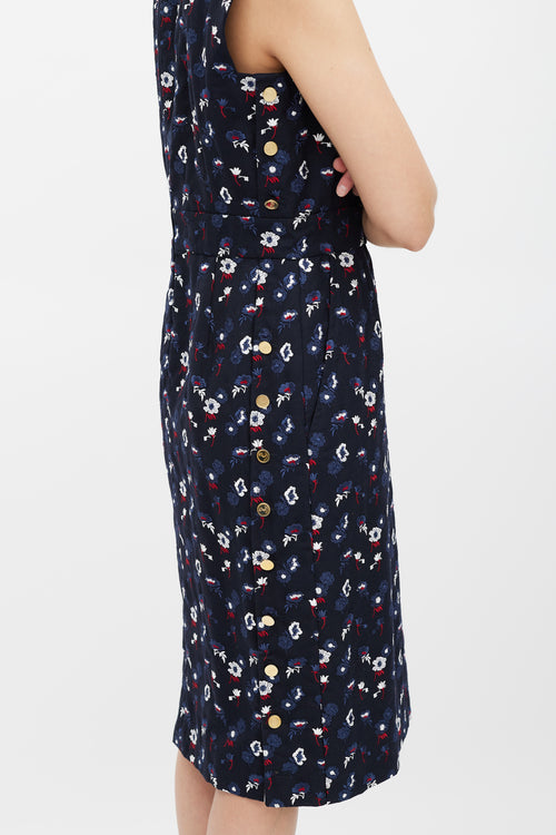 Thom Browne Navy 
Multicolour Floral Embroidered Sheath Dress