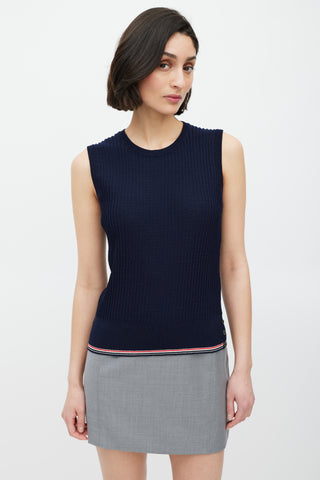 Thom Browne Navy 
Multicolour Striped Trim Sweater Vest