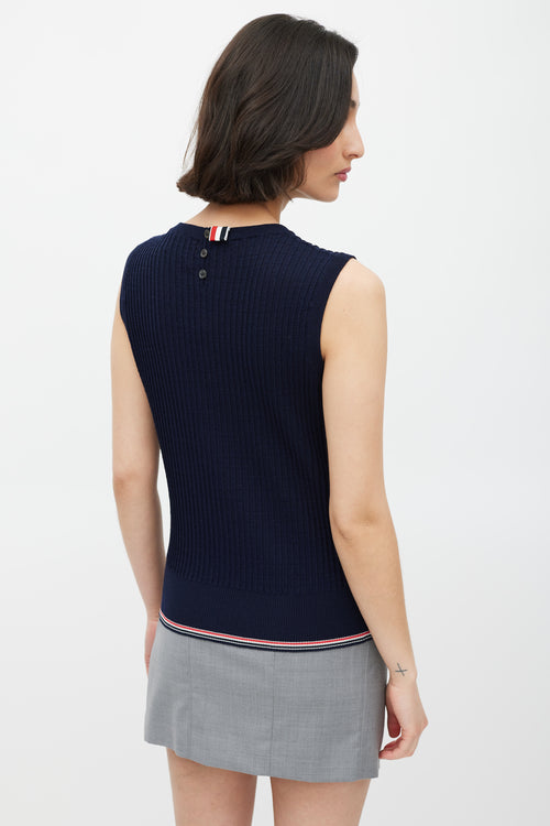 Thom Browne Navy 
Multicolour Striped Trim Sweater Vest