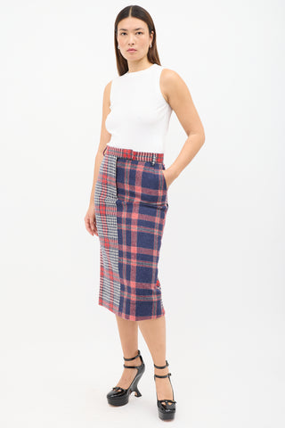 Thom Browne Navy 
Red Wool Multi Plaid Skirt