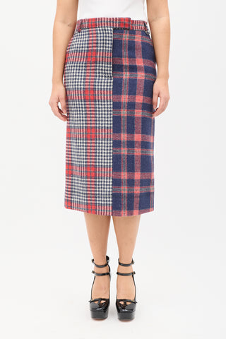 Thom Browne Navy 
Red Wool Multi Plaid Skirt