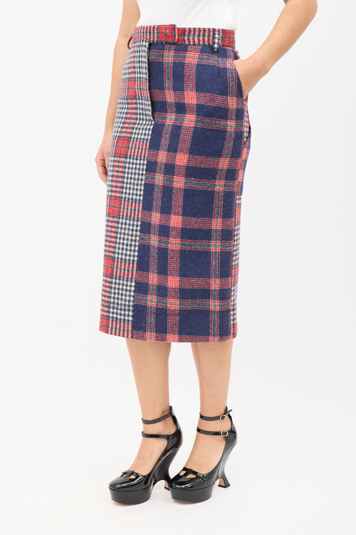 Thom Browne Navy 
Red Wool Multi Plaid Skirt