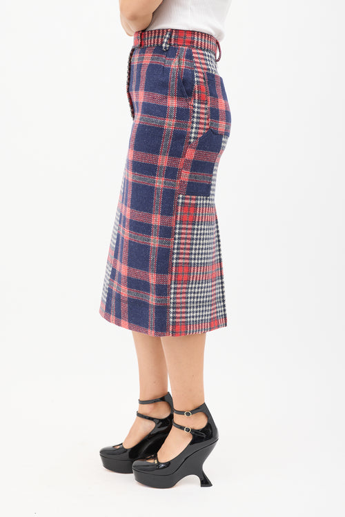 Thom Browne Navy 
Red Wool Multi Plaid Skirt