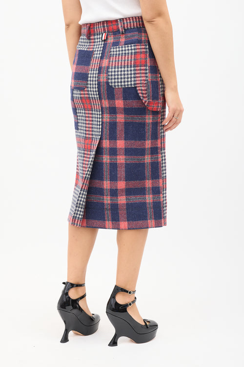 Thom Browne Navy 
Red Wool Multi Plaid Skirt