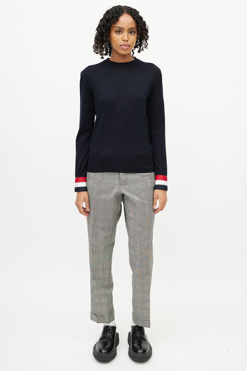 Thom Browne Navy Wool Striped Cuff Sweater