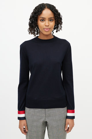 Thom Browne Navy Wool Striped Cuff Sweater