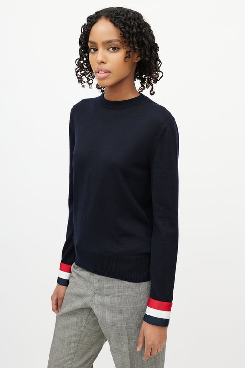 Thom Browne Navy Wool Striped Cuff Sweater