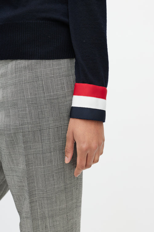 Thom Browne Navy Wool Striped Cuff Sweater