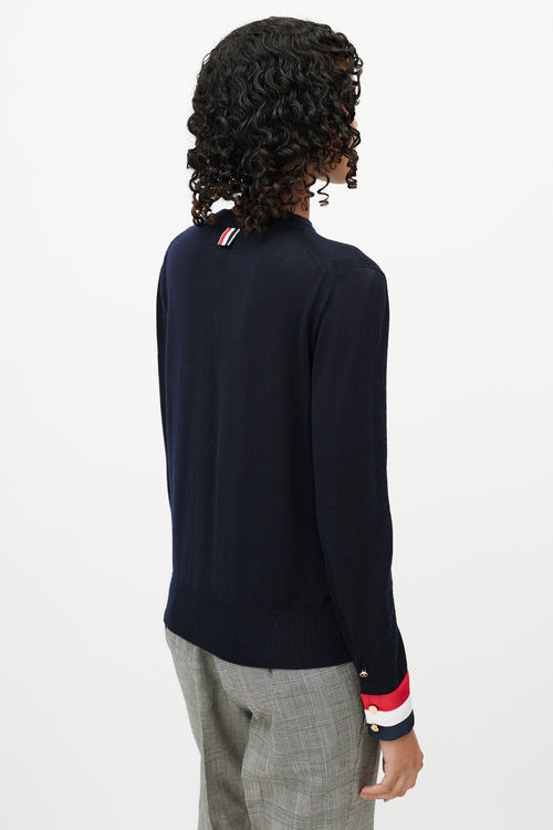 Thom Browne Navy Wool Striped Cuff Sweater