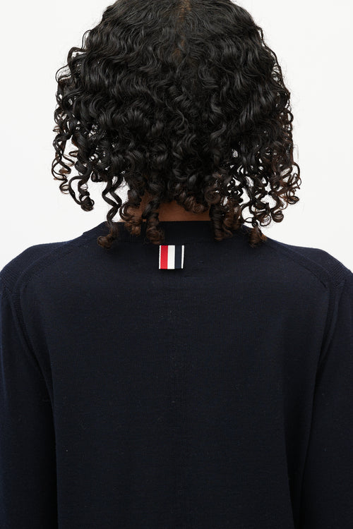 Thom Browne Navy Wool Striped Cuff Sweater