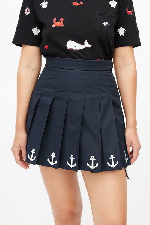 Thom Browne Navy Pleated Anchor Skirt